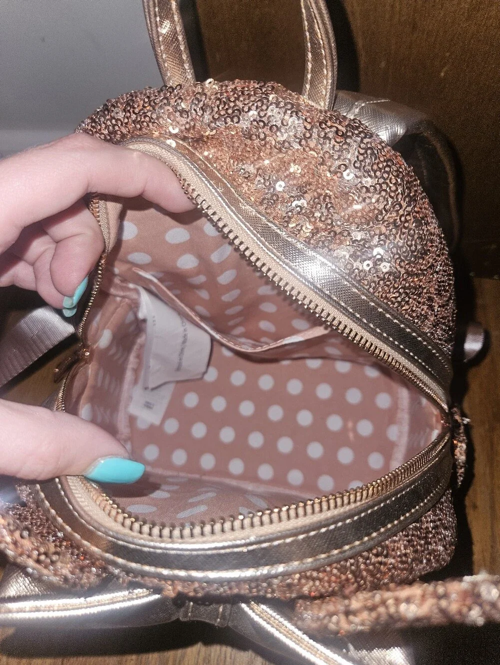 Loungefly Disney Parks Rose Gold Sequin Minnie Ear Mini Backpack
